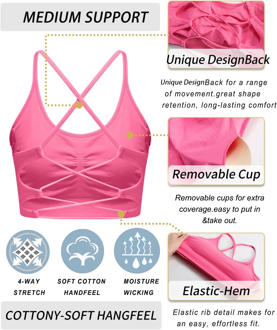 Sports Bras for Women,Sexy Crisscross Back Seamless Supportive Sports Bra Medium Support with Removable Pads