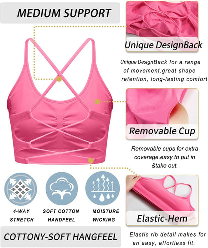 Sports Bras for Women,Sexy Crisscross Back Seamless Supportive Sports Bra Medium Support with Removable Pads