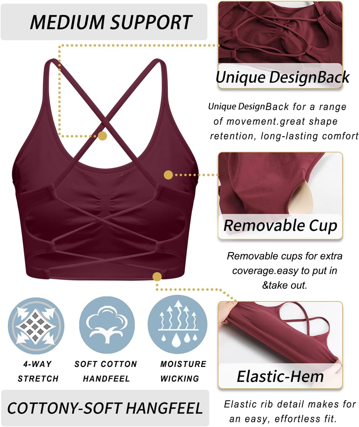 Sports Bras for Women,Sexy Crisscross Back Seamless Supportive Sports Bra Medium Support with Removable Pads