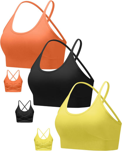 Sports Bras for Women,Sexy Crisscross Back Seamless Supportive Sports Bra Medium Support with Removable Pads