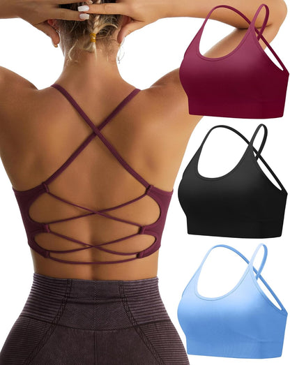 Sports Bras for Women,Sexy Crisscross Back Seamless Supportive Sports Bra Medium Support with Removable Pads