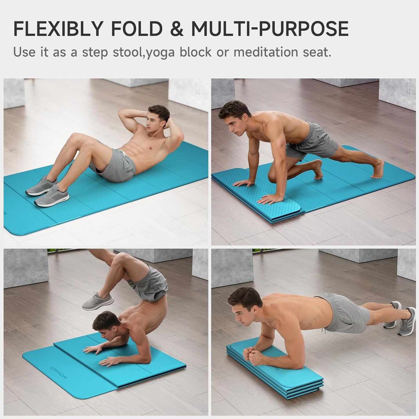 7-Fold Yoga Mat 74"x31" - 0.31 Inch Thick Folding Exercise Mat, Extra Wide Non-Slip POE Mat for Travel, Storage, Yoga, Pilates, Meditation & Home Gym, Lightweight & Portable