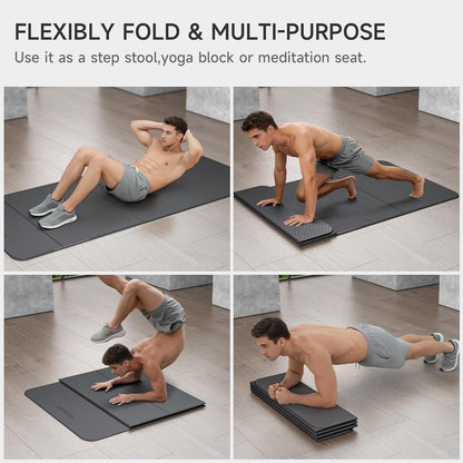 7-Fold Yoga Mat 74"x31" - 0.31 Inch Thick Folding Exercise Mat, Extra Wide Non-Slip POE Mat for Travel, Storage, Yoga, Pilates, Meditation & Home Gym, Lightweight & Portable
