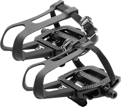 Bike Pedals Shimano SPD/Look Delta Compatible 9/16'' with Toe Clips - Peloton Pedals for Regular Shoes - Toe Cages for Peloton Bike - Exercise Bike Pedals - Universal Fit Bicycle Pedal