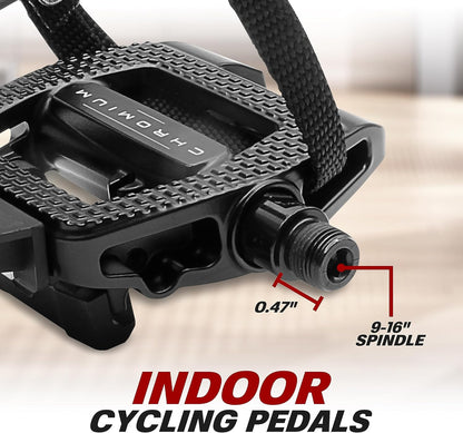 Bike Pedals Shimano SPD/Look Delta Compatible 9/16'' with Toe Clips - Peloton Pedals for Regular Shoes - Toe Cages for Peloton Bike - Exercise Bike Pedals - Universal Fit Bicycle Pedal