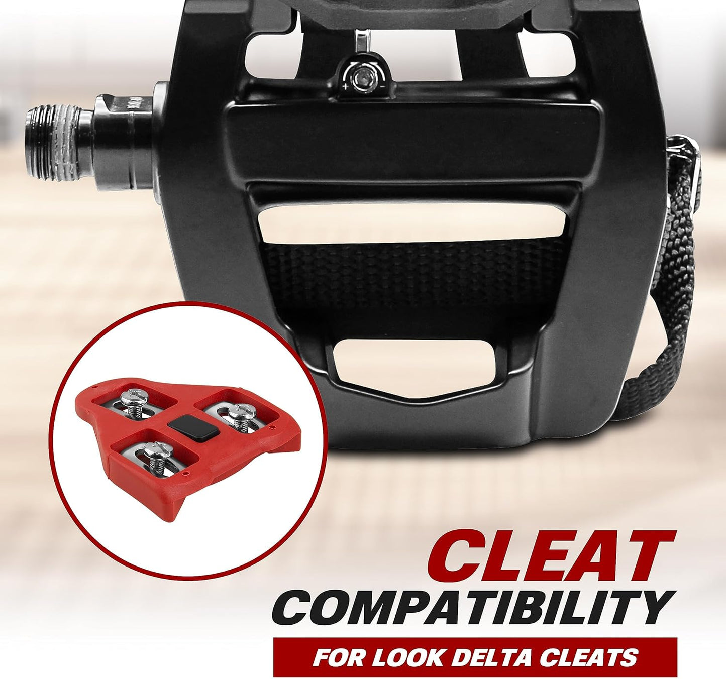 Bike Pedals Shimano SPD/Look Delta Compatible 9/16'' with Toe Clips - Peloton Pedals for Regular Shoes - Toe Cages for Peloton Bike - Exercise Bike Pedals - Universal Fit Bicycle Pedal