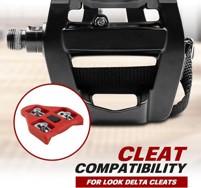 Bike Pedals Shimano SPD/Look Delta Compatible 9/16'' with Toe Clips - Peloton Pedals for Regular Shoes - Toe Cages for Peloton Bike - Exercise Bike Pedals - Universal Fit Bicycle Pedal