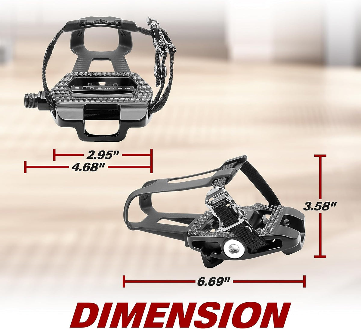 Bike Pedals Shimano SPD/Look Delta Compatible 9/16'' with Toe Clips - Peloton Pedals for Regular Shoes - Toe Cages for Peloton Bike - Exercise Bike Pedals - Universal Fit Bicycle Pedal