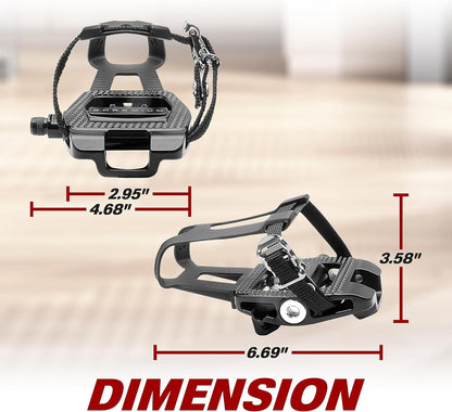 Bike Pedals Shimano SPD/Look Delta Compatible 9/16'' with Toe Clips - Peloton Pedals for Regular Shoes - Toe Cages for Peloton Bike - Exercise Bike Pedals - Universal Fit Bicycle Pedal