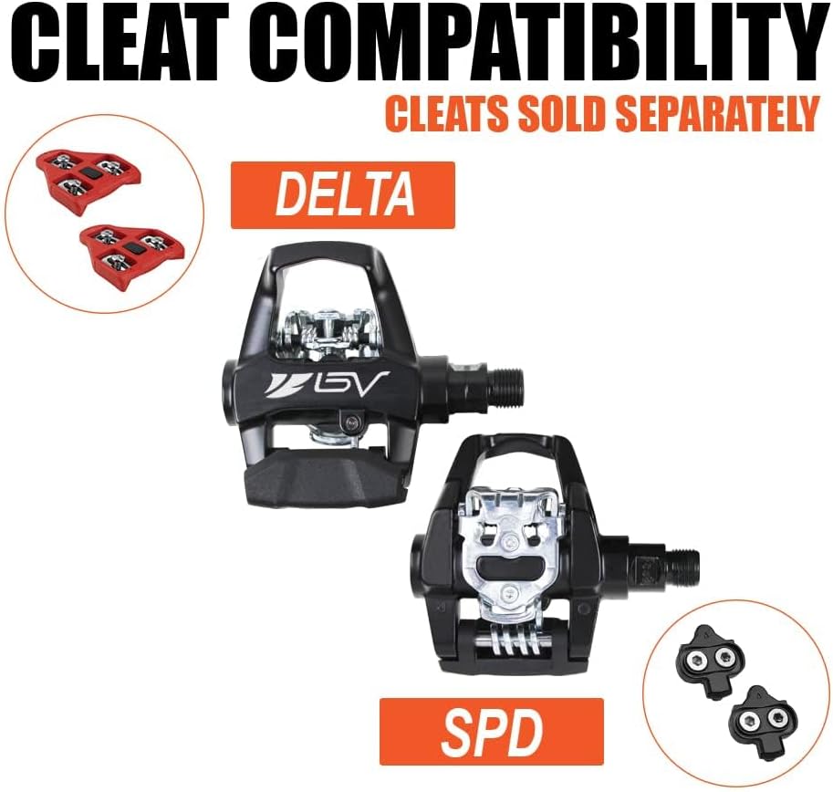 Bike Pedals Shimano SPD/Look Delta Compatible 9/16'' with Toe Clips - Peloton Pedals for Regular Shoes - Toe Cages for Peloton Bike - Exercise Bike Pedals - Universal Fit Bicycle Pedal