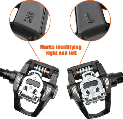Bike Pedals Shimano SPD/Look Delta Compatible 9/16'' with Toe Clips - Peloton Pedals for Regular Shoes - Toe Cages for Peloton Bike - Exercise Bike Pedals - Universal Fit Bicycle Pedal