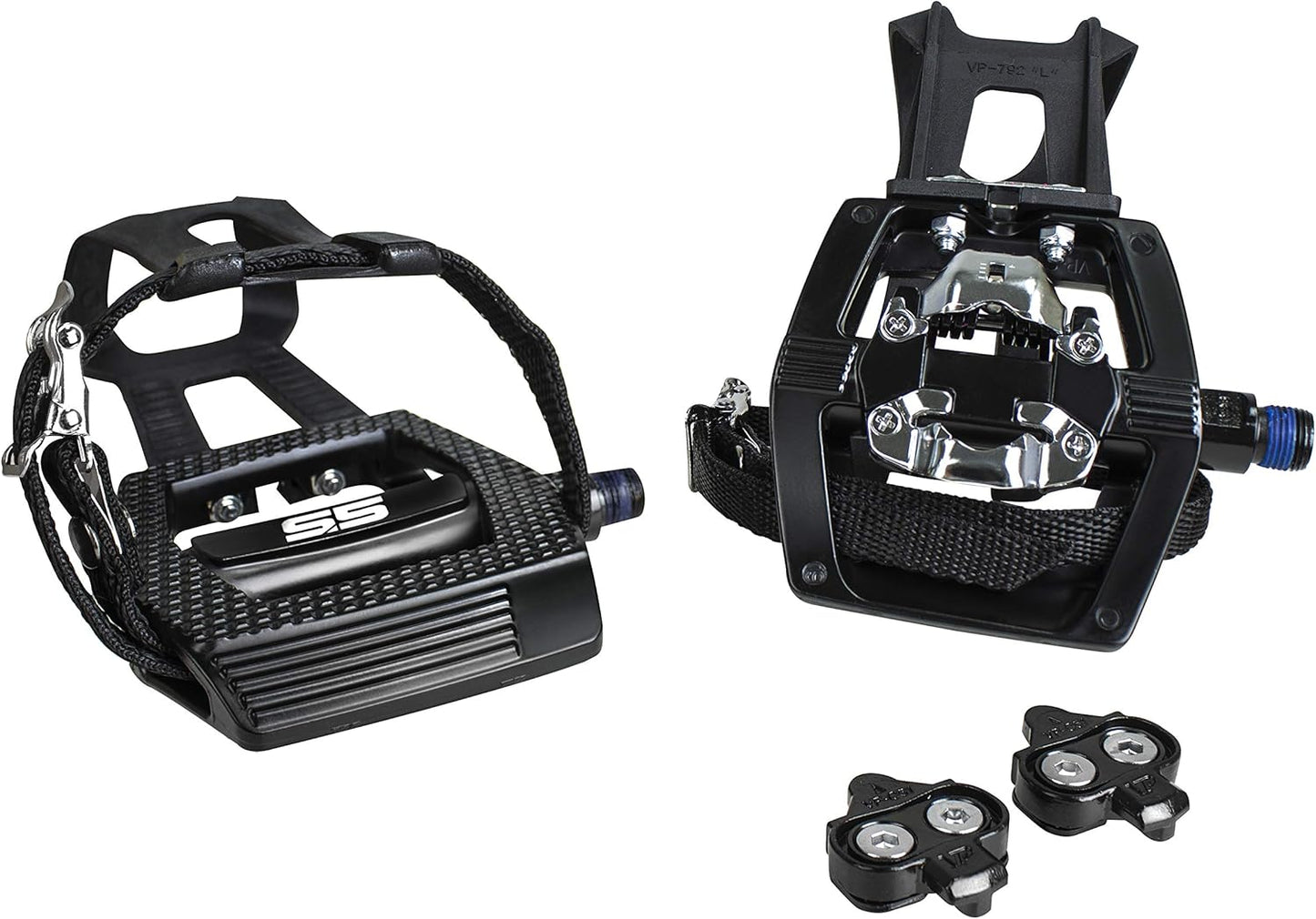 Bike Pedals Shimano SPD/Look Delta Compatible 9/16'' with Toe Clips - Peloton Pedals for Regular Shoes - Toe Cages for Peloton Bike - Exercise Bike Pedals - Universal Fit Bicycle Pedal