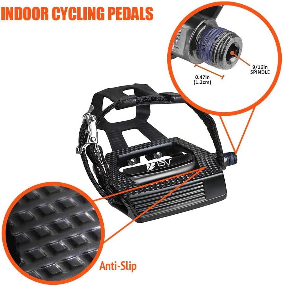 Bike Pedals Shimano SPD/Look Delta Compatible 9/16'' with Toe Clips - Peloton Pedals for Regular Shoes - Toe Cages for Peloton Bike - Exercise Bike Pedals - Universal Fit Bicycle Pedal