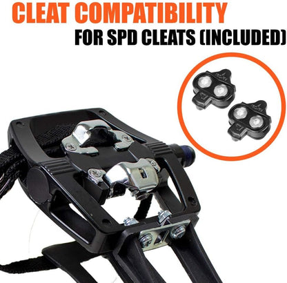 Bike Pedals Shimano SPD/Look Delta Compatible 9/16'' with Toe Clips - Peloton Pedals for Regular Shoes - Toe Cages for Peloton Bike - Exercise Bike Pedals - Universal Fit Bicycle Pedal