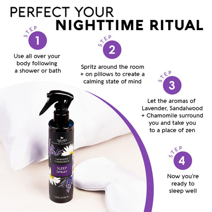 Lavender Chamomile Sleep Spray Multi-Pack - Sleep Well + Relax with Premium Grade Room + Pillow Spray, Made w/Coconut, Jojoba + Moringa Seed Oils, 6.76 fl oz (2 Pack)
