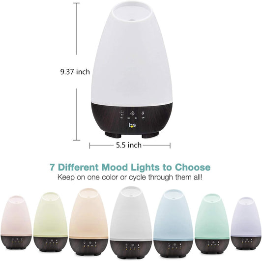 500ML Essential Oil Diffuser for Large Rooms, Cool Mist Humidifier and Aromatherapy Diffuser, Adjustable Timer, Mist Mode and 7 LED Light Colors, White (Pack of 1)