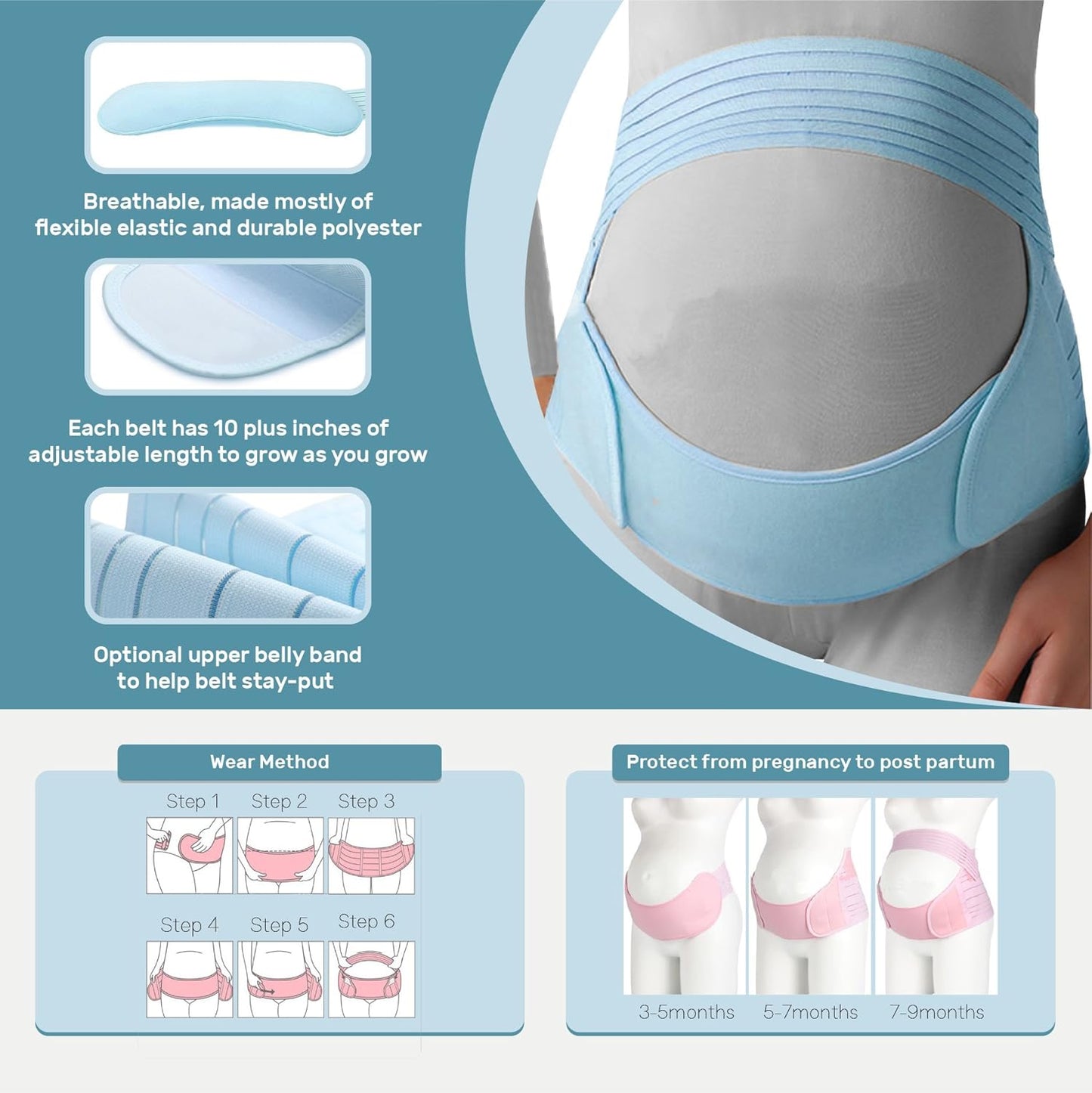 Belly Band for Pregnancy, Pregnancy Belt - Maternity Belt for Back Pain. Prenatal - Pregnancy Support Belt with Adjustable/Breathable Material. Back Support for Pregnant Women. (Medium, Purple)