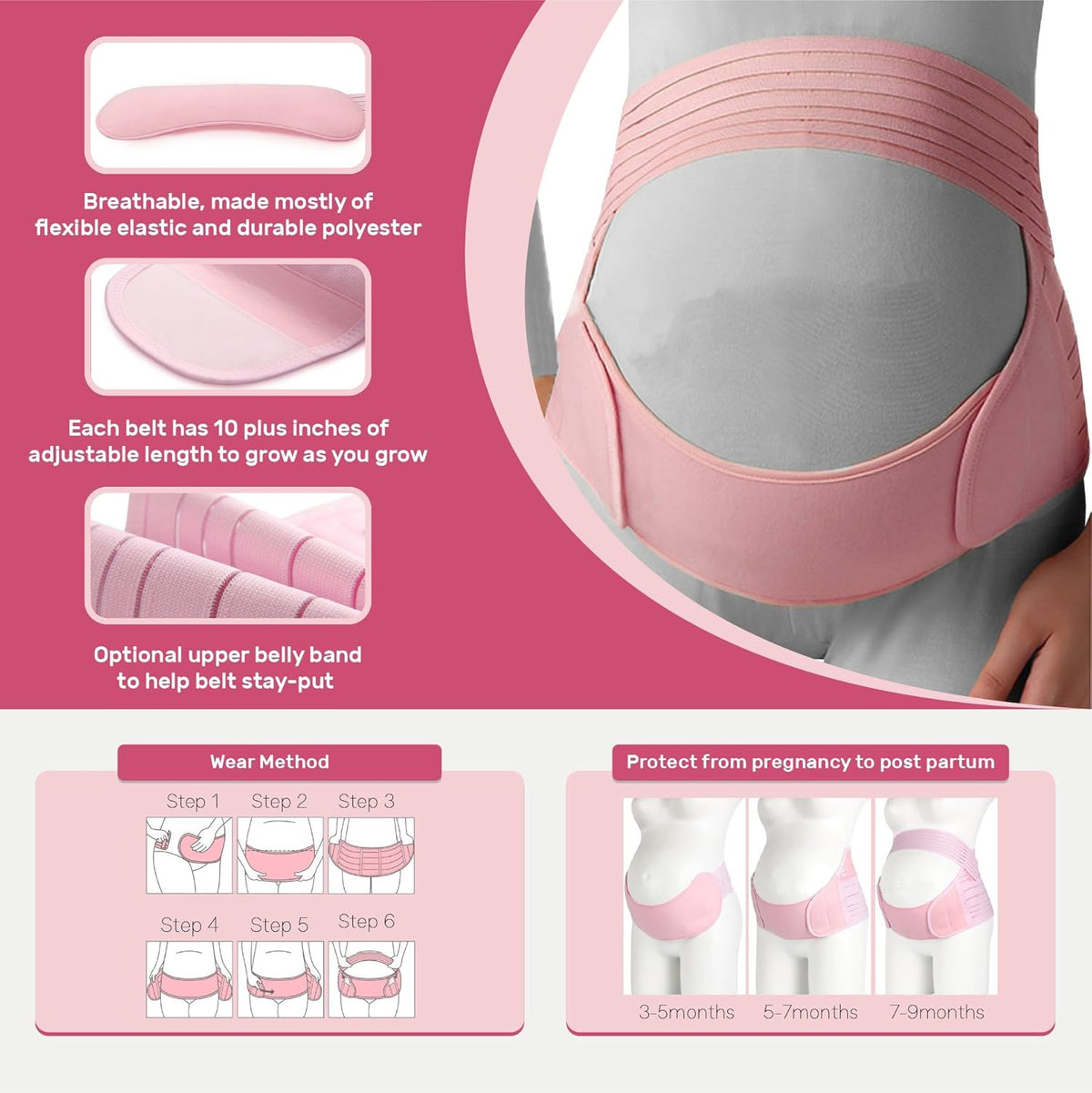 Belly Band for Pregnancy, Pregnancy Belt - Maternity Belt for Back Pain. Prenatal - Pregnancy Support Belt with Adjustable/Breathable Material. Back Support for Pregnant Women. (Medium, Purple)