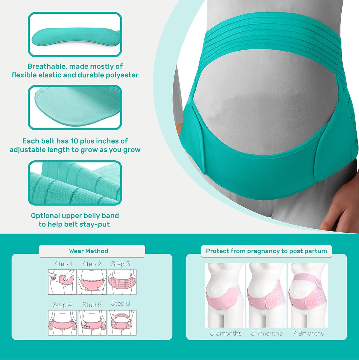 Belly Band for Pregnancy, Pregnancy Belt - Maternity Belt for Back Pain. Prenatal - Pregnancy Support Belt with Adjustable/Breathable Material. Back Support for Pregnant Women. (Medium, Purple)