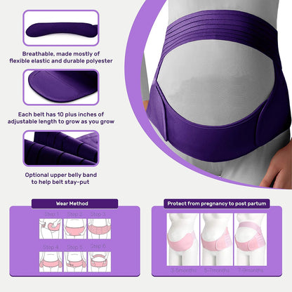 Belly Band for Pregnancy, Pregnancy Belt - Maternity Belt for Back Pain. Prenatal - Pregnancy Support Belt with Adjustable/Breathable Material. Back Support for Pregnant Women. (Medium, Purple)