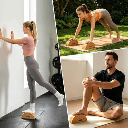 YIGUO Cork Yoga Blocks, Half Moon Calf Stretcher for Plantar Fasciitis Relief, Yoga Block for Balance & Mobility, Calf Raise Block
