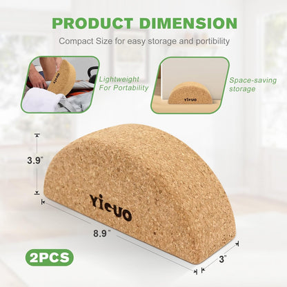 YIGUO Cork Yoga Blocks, Half Moon Calf Stretcher for Plantar Fasciitis Relief, Yoga Block for Balance & Mobility, Calf Raise Block