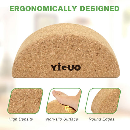 YIGUO Cork Yoga Blocks, Half Moon Calf Stretcher for Plantar Fasciitis Relief, Yoga Block for Balance & Mobility, Calf Raise Block