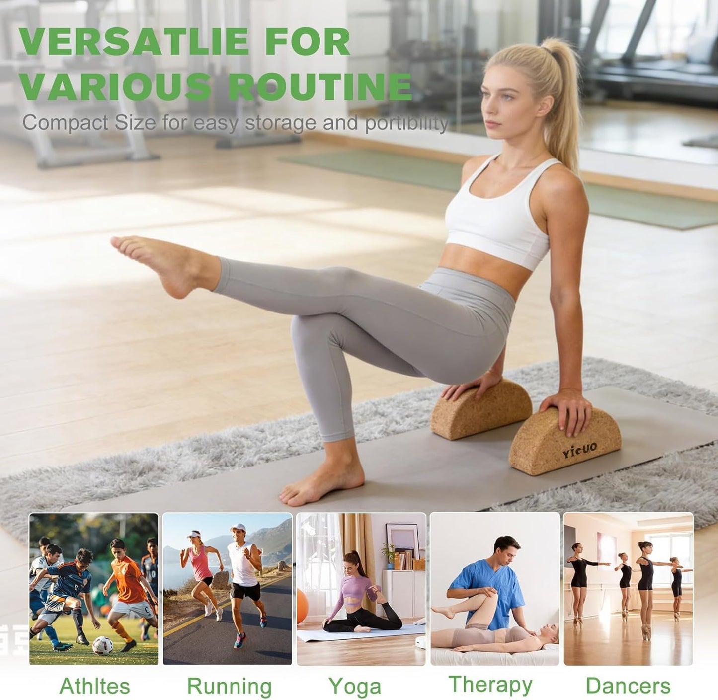 YIGUO Cork Yoga Blocks, Half Moon Calf Stretcher for Plantar Fasciitis Relief, Yoga Block for Balance & Mobility, Calf Raise Block