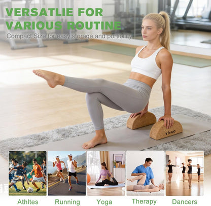 YIGUO Cork Yoga Blocks, Half Moon Calf Stretcher for Plantar Fasciitis Relief, Yoga Block for Balance & Mobility, Calf Raise Block