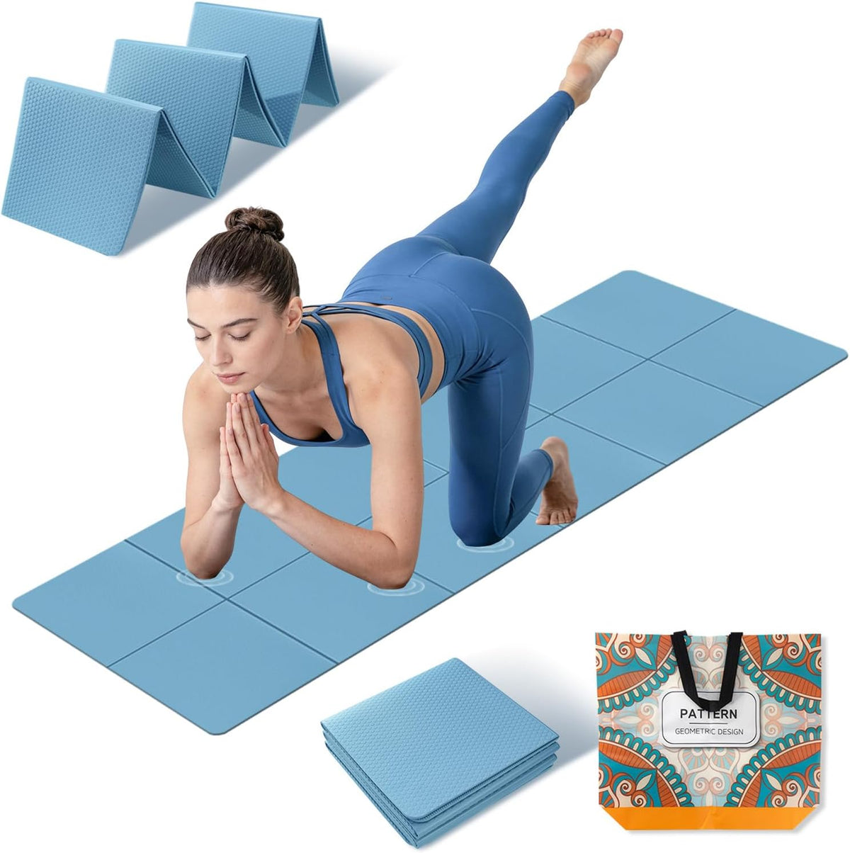 Foldable Yoga Mat Thick Non-Slip Exercise Mat | Packable Travel Fitness Mat, Carrying Bag Included, For Yoga, Pilates, Workout, Home & Gym Use