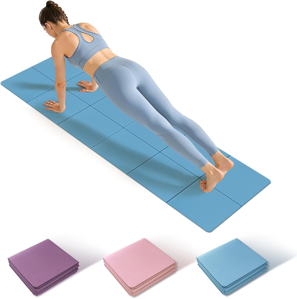 Foldable Yoga Mat Thick Non-Slip Exercise Mat | Packable Travel Fitness Mat, Carrying Bag Included, For Yoga, Pilates, Workout, Home & Gym Use