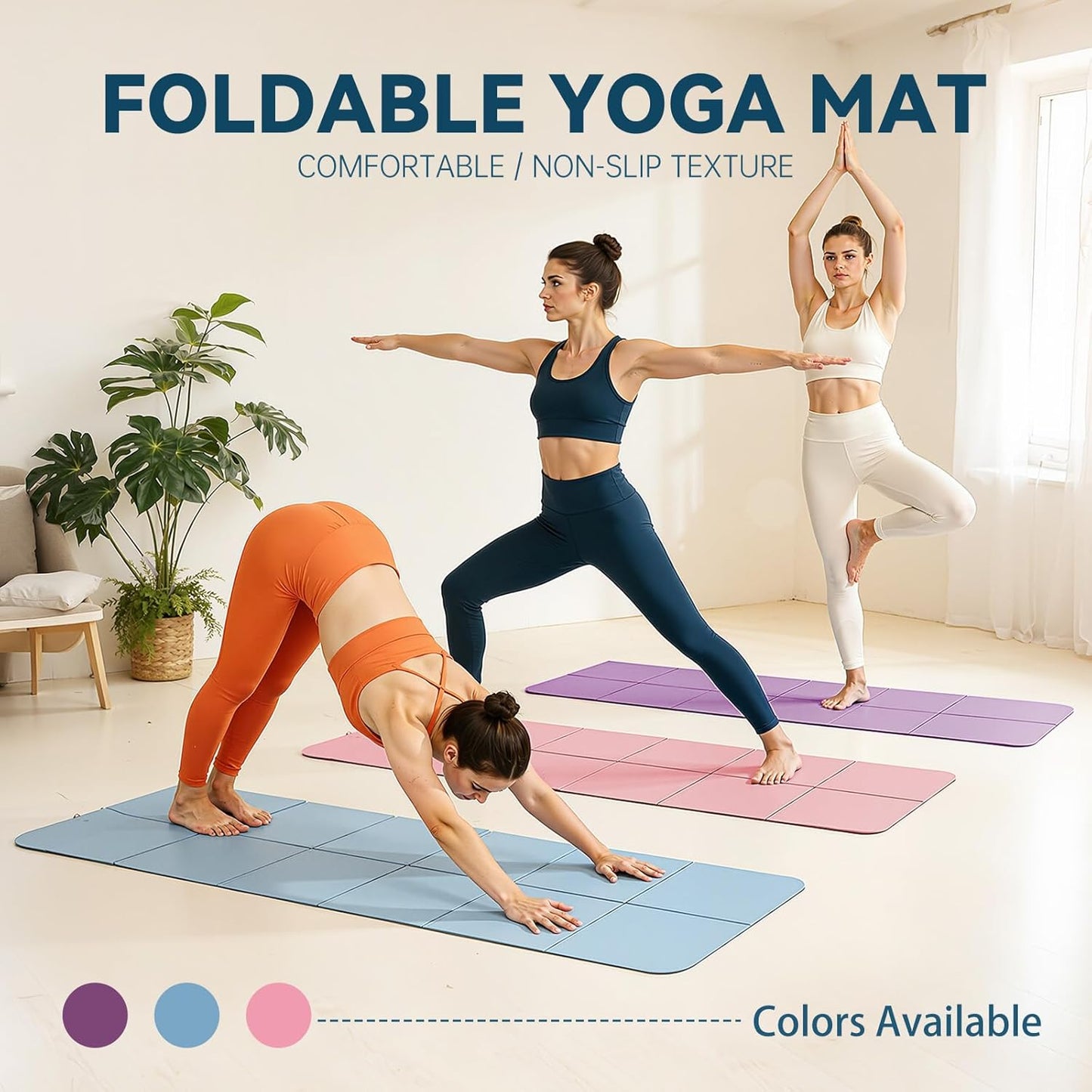 Foldable Yoga Mat Thick Non-Slip Exercise Mat | Packable Travel Fitness Mat, Carrying Bag Included, For Yoga, Pilates, Workout, Home & Gym Use