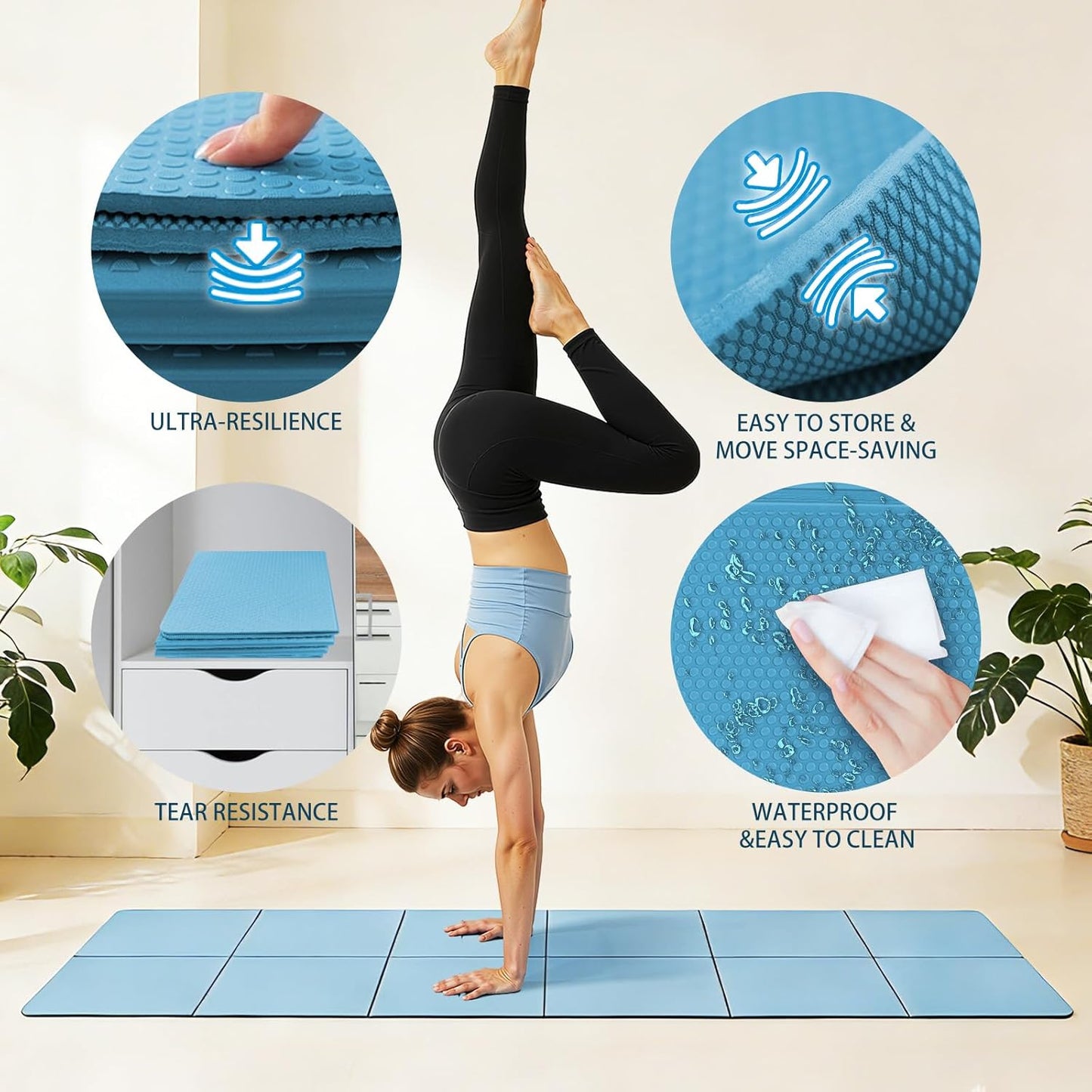 Foldable Yoga Mat Thick Non-Slip Exercise Mat | Packable Travel Fitness Mat, Carrying Bag Included, For Yoga, Pilates, Workout, Home & Gym Use
