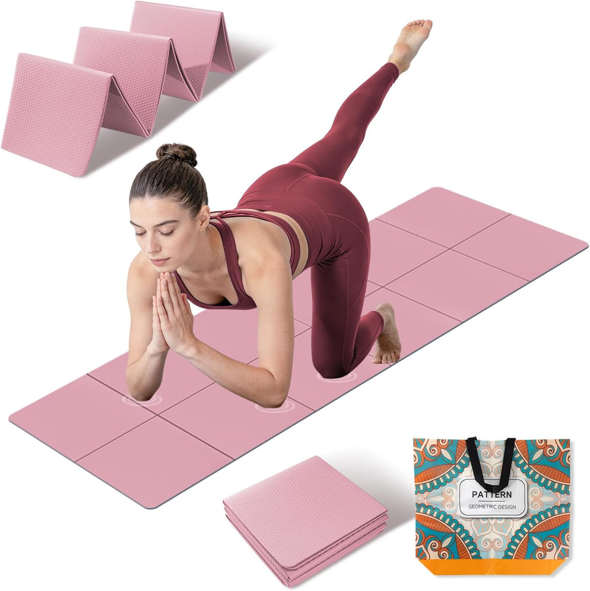 Foldable Yoga Mat Thick Non-Slip Exercise Mat | Packable Travel Fitness Mat, Carrying Bag Included, For Yoga, Pilates, Workout, Home & Gym Use