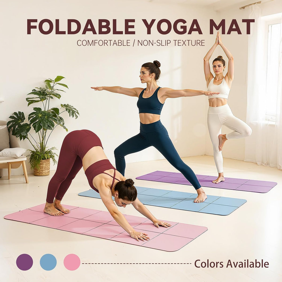 Foldable Yoga Mat Thick Non-Slip Exercise Mat | Packable Travel Fitness Mat, Carrying Bag Included, For Yoga, Pilates, Workout, Home & Gym Use