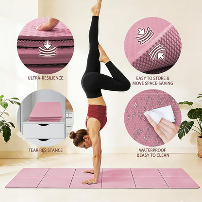 Foldable Yoga Mat Thick Non-Slip Exercise Mat | Packable Travel Fitness Mat, Carrying Bag Included, For Yoga, Pilates, Workout, Home & Gym Use
