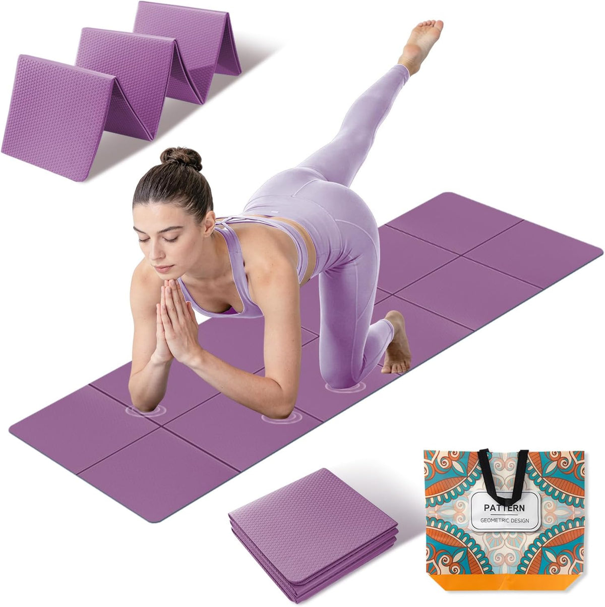 Foldable Yoga Mat Thick Non-Slip Exercise Mat | Packable Travel Fitness Mat, Carrying Bag Included, For Yoga, Pilates, Workout, Home & Gym Use