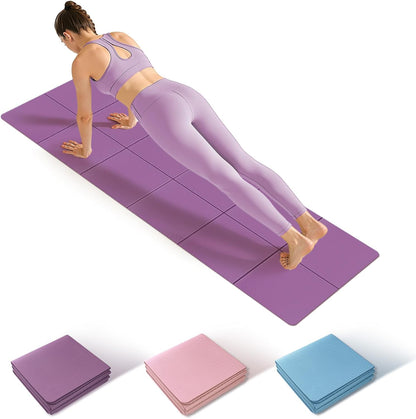 Foldable Yoga Mat Thick Non-Slip Exercise Mat | Packable Travel Fitness Mat, Carrying Bag Included, For Yoga, Pilates, Workout, Home & Gym Use