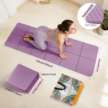 Foldable Yoga Mat Thick Non-Slip Exercise Mat | Packable Travel Fitness Mat, Carrying Bag Included, For Yoga, Pilates, Workout, Home & Gym Use