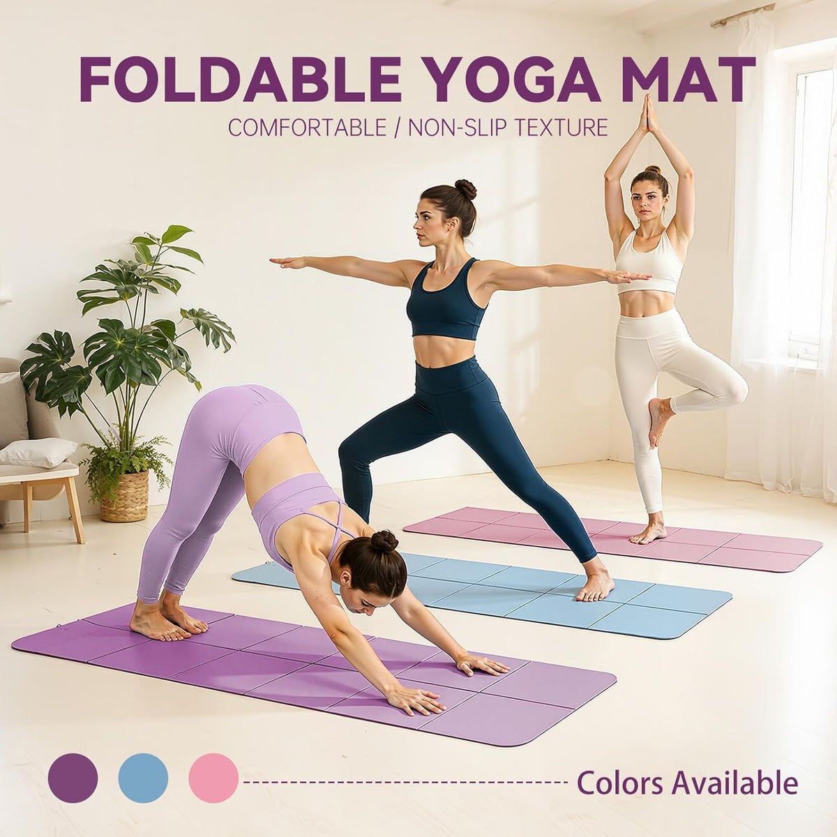 Foldable Yoga Mat Thick Non-Slip Exercise Mat | Packable Travel Fitness Mat, Carrying Bag Included, For Yoga, Pilates, Workout, Home & Gym Use