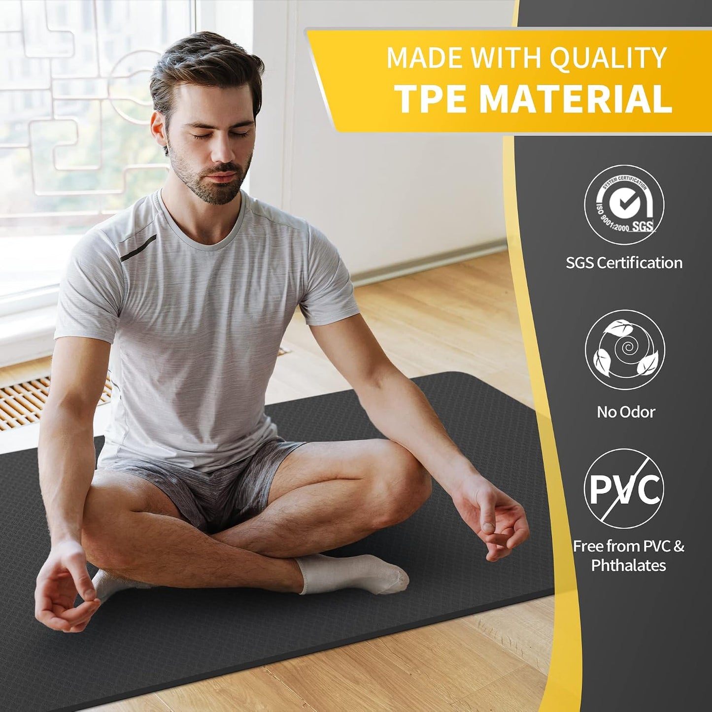 Extra Wide Yoga Mat for Women and Men (72"/84"x 32"x 1/4") TPE Workout Mat, Non-slip Large Exercise Fitness Mat for Yoga, Pilates, Workout
