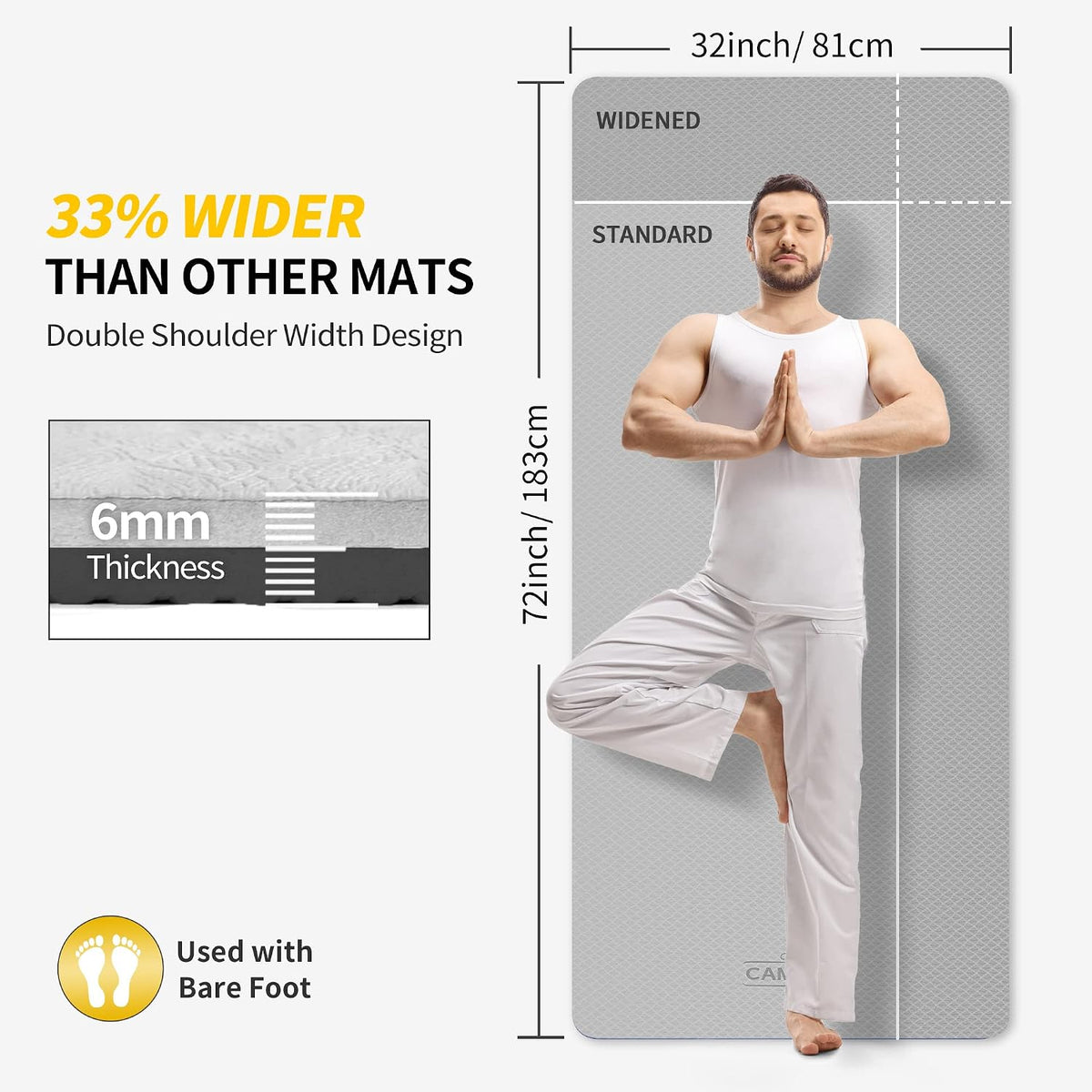 Extra Wide Yoga Mat for Women and Men (72"/84"x 32"x 1/4") TPE Workout Mat, Non-slip Large Exercise Fitness Mat for Yoga, Pilates, Workout