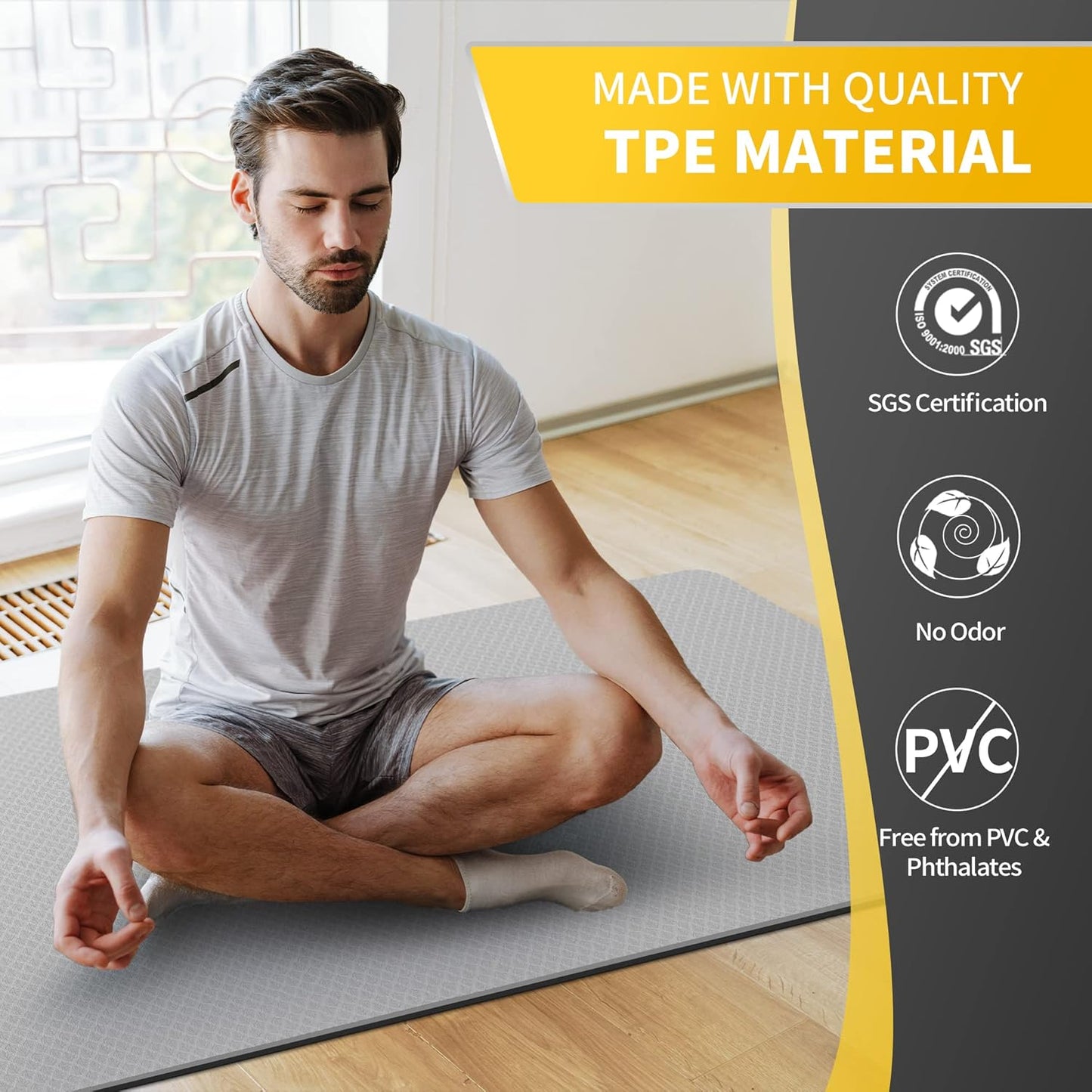 Extra Wide Yoga Mat for Women and Men (72"/84"x 32"x 1/4") TPE Workout Mat, Non-slip Large Exercise Fitness Mat for Yoga, Pilates, Workout