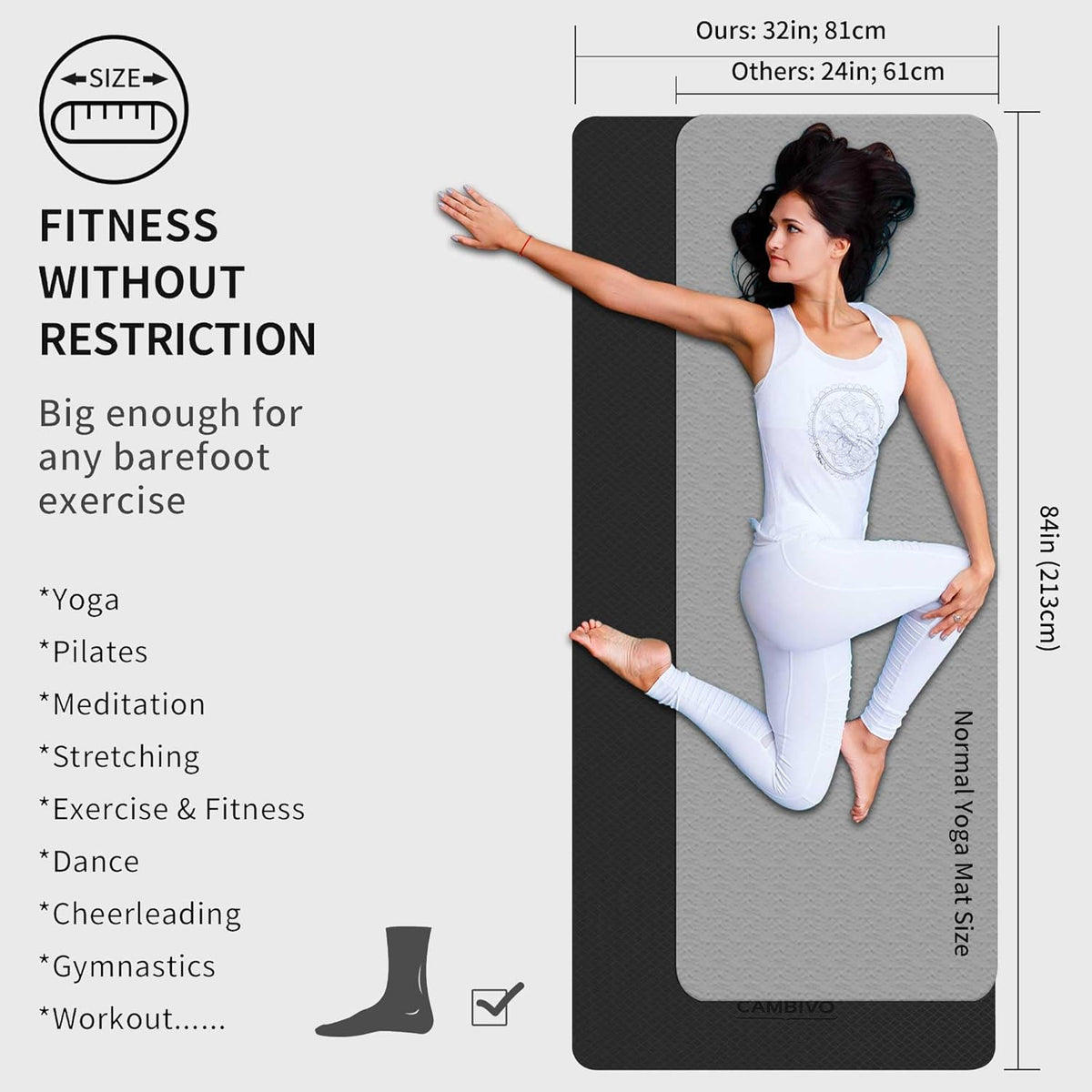 Extra Wide Yoga Mat for Women and Men (72"/84"x 32"x 1/4") TPE Workout Mat, Non-slip Large Exercise Fitness Mat for Yoga, Pilates, Workout