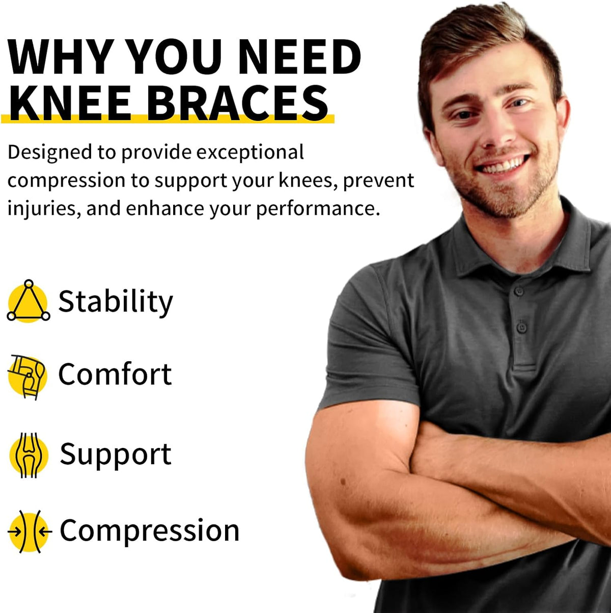 2 Pack Knee Braces for Women & Men, Knee Compression Sleeves for Knee Pain Relief, Knee Support with Non-Slip Silicone, Breathable, for Running, Workout, Weightlifting & Daily Use, Arthritis Support (Black, Medium)