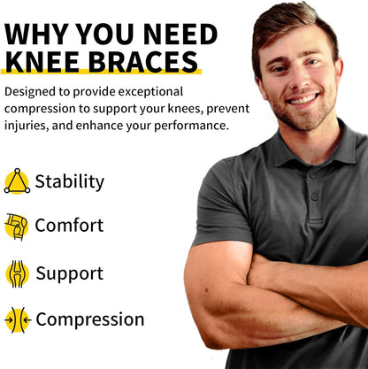 2 Pack Knee Braces for Women & Men, Knee Compression Sleeves for Knee Pain Relief, Knee Support with Non-Slip Silicone, Breathable, for Running, Workout, Weightlifting & Daily Use, Arthritis Support (Black, Medium)