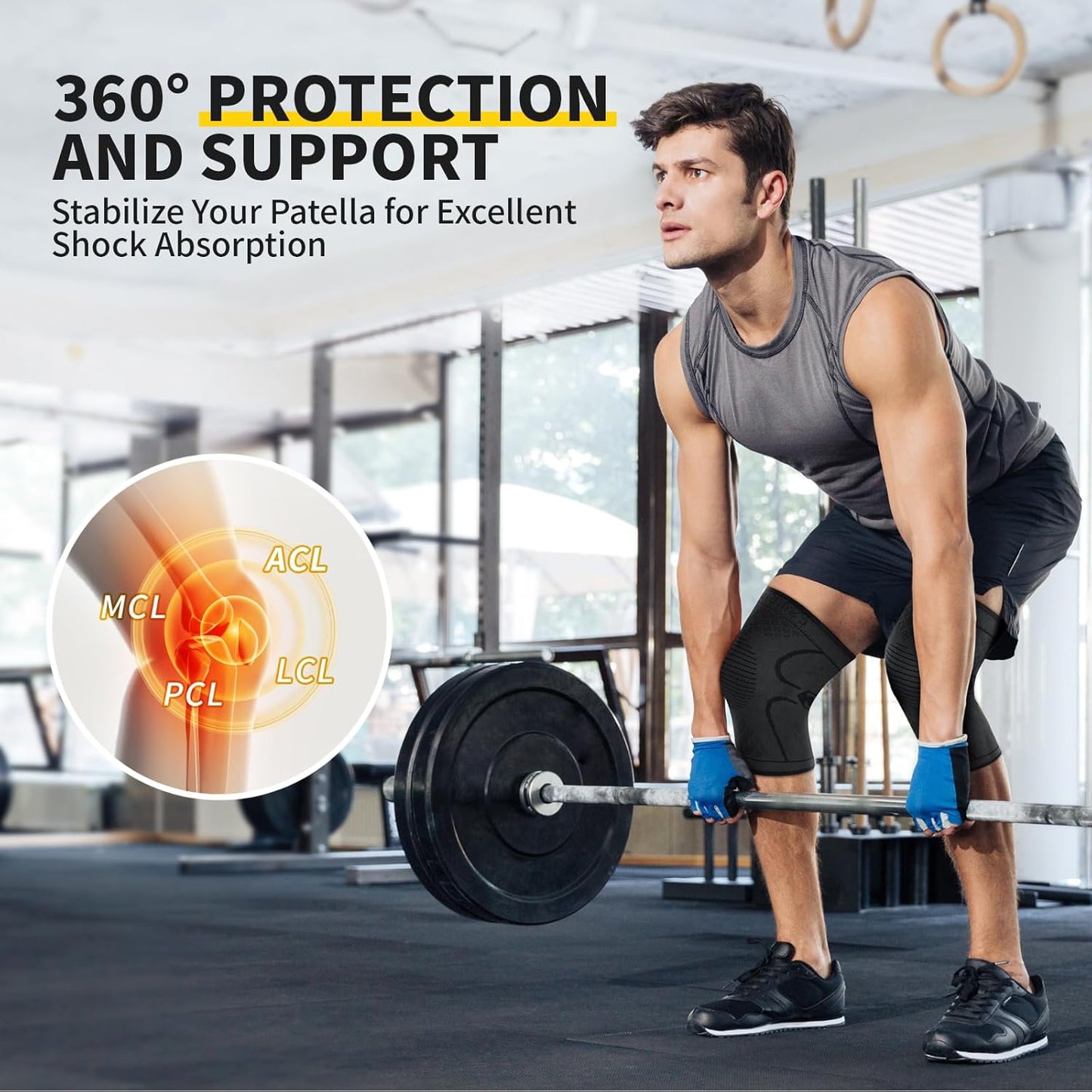 2 Pack Knee Braces for Women & Men, Knee Compression Sleeves for Knee Pain Relief, Knee Support with Non-Slip Silicone, Breathable, for Running, Workout, Weightlifting & Daily Use, Arthritis Support (Black, Medium)