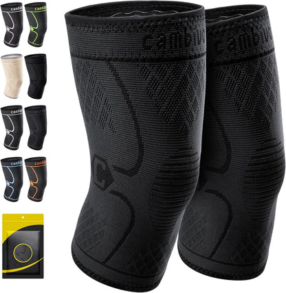 2 Pack Knee Braces for Women & Men, Knee Compression Sleeves for Knee Pain Relief, Knee Support with Non-Slip Silicone, Breathable, for Running, Workout, Weightlifting & Daily Use, Arthritis Support (Black, Medium)