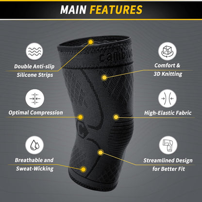 2 Pack Knee Braces for Women & Men, Knee Compression Sleeves for Knee Pain Relief, Knee Support with Non-Slip Silicone, Breathable, for Running, Workout, Weightlifting & Daily Use, Arthritis Support (Black, Medium)