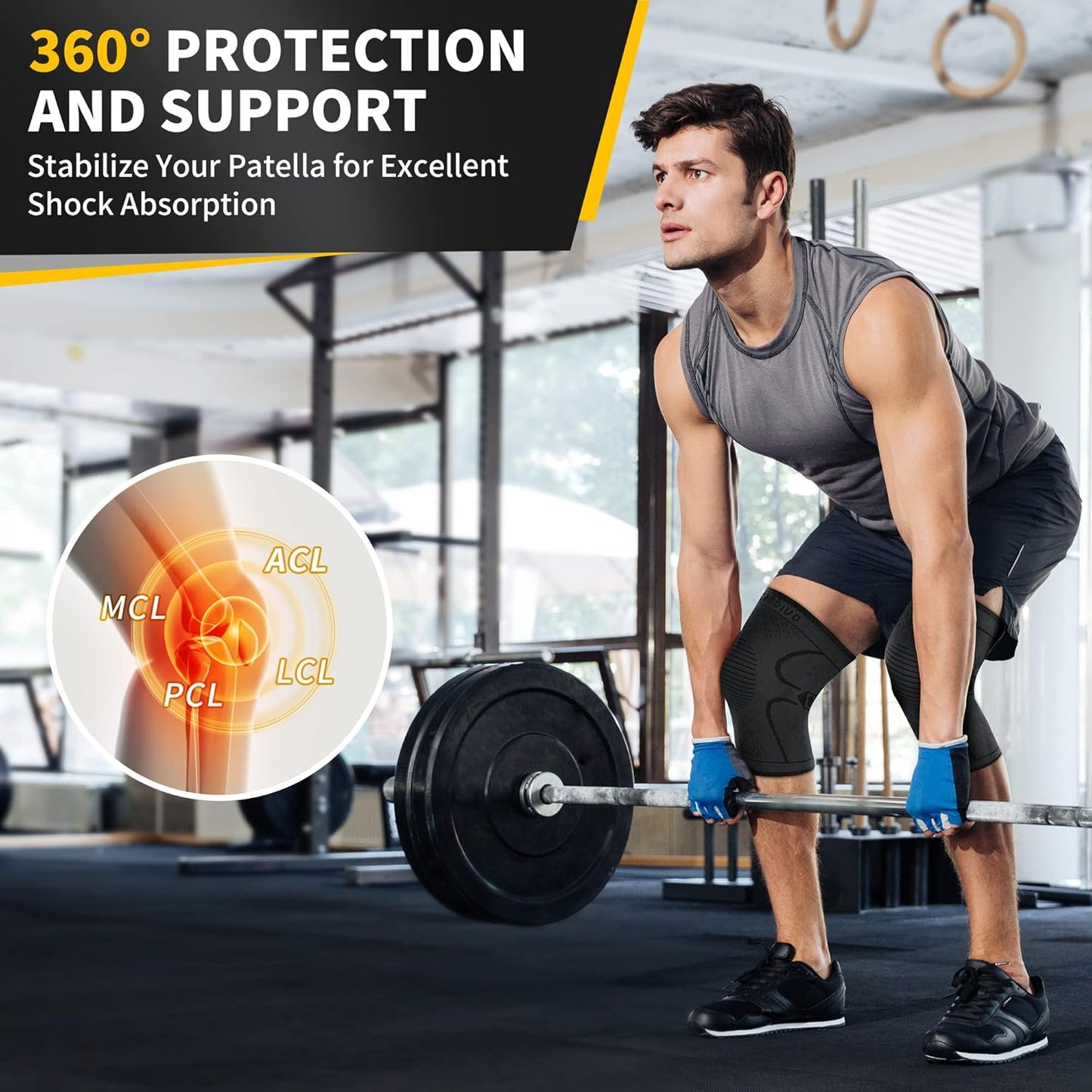 2 Pack Knee Braces for Women & Men, Knee Compression Sleeves for Knee Pain Relief, Knee Support with Non-Slip Silicone, Breathable, for Running, Workout, Weightlifting & Daily Use, Arthritis Support (Black, Medium)